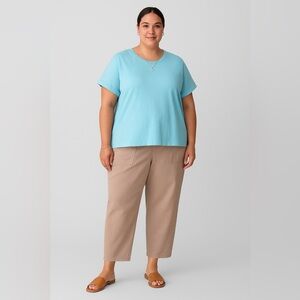 Eileen Fisher Organic Cotton Light Blue Short Sleeve Tee | Size 2X